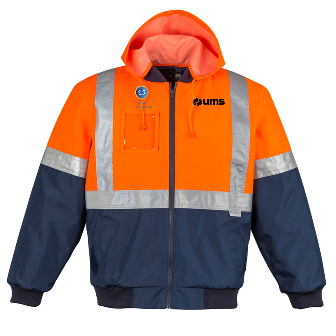 MENS HI VIS QUILTED FLYING JACKET - ORANGE/NAVY