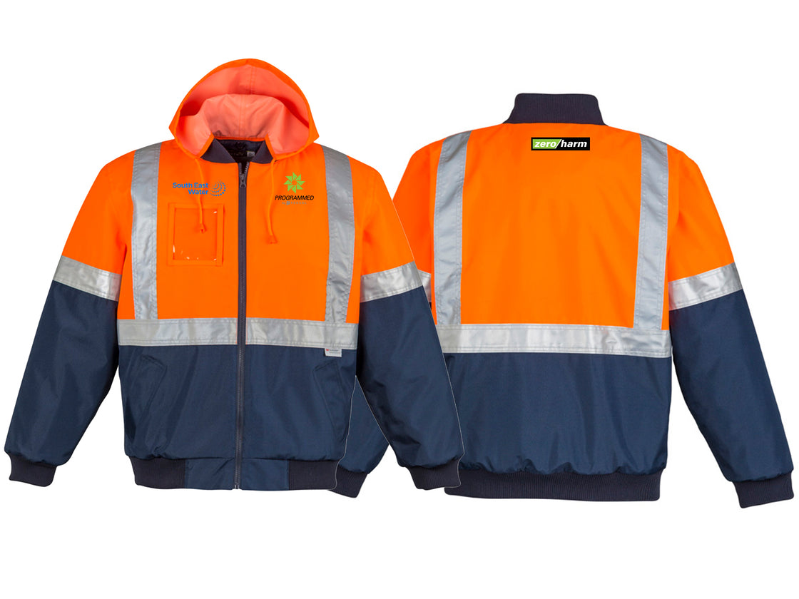 MENS HI VIS QUILTED FLYING JACKET - ORANGE/NAVY