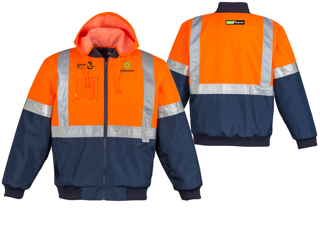 MENS HI VIS QUILTED FLYING JACKET - ORANGE/NAVY