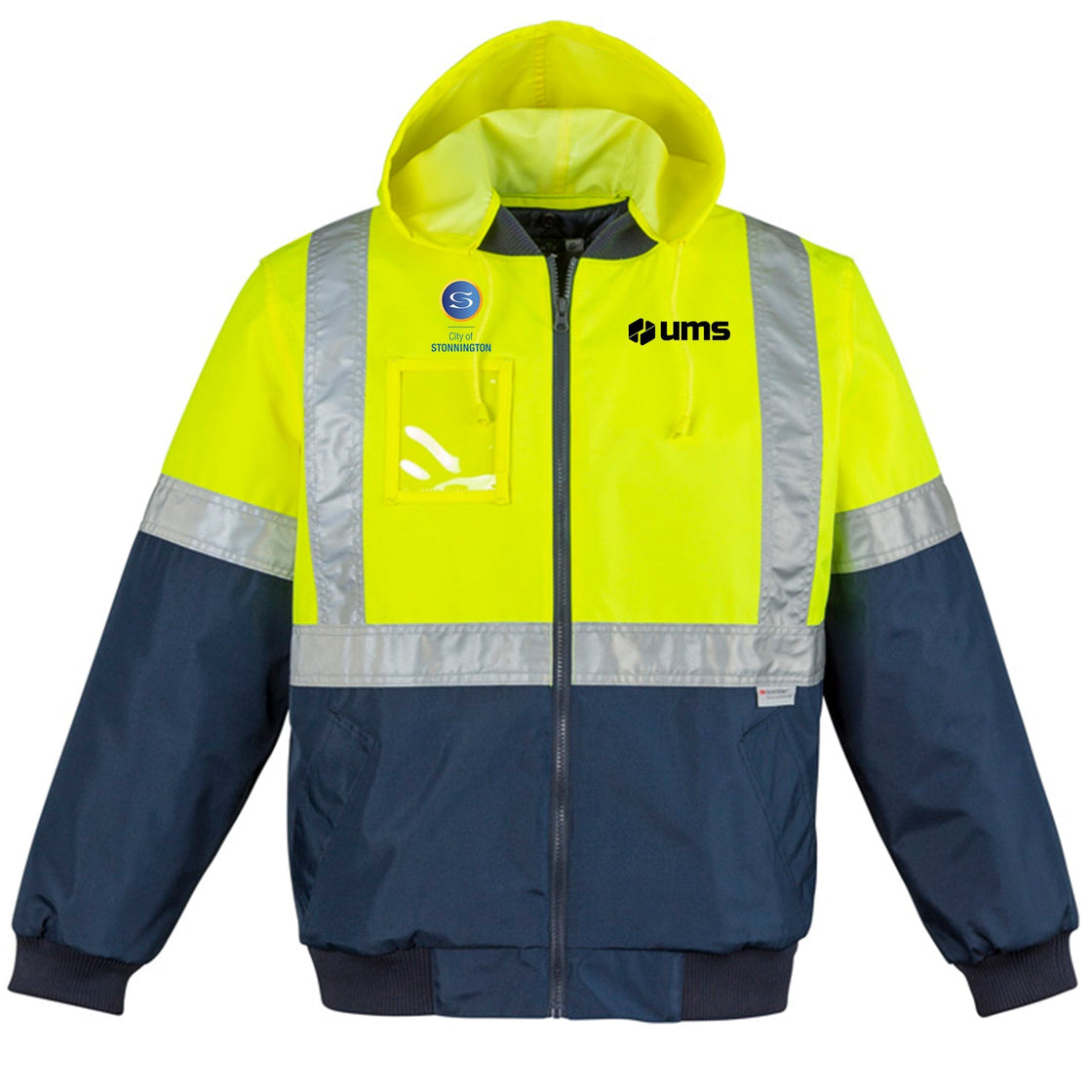 MENS HI VIS QUILTED FLYING JACKET - YELLOW/NAVY