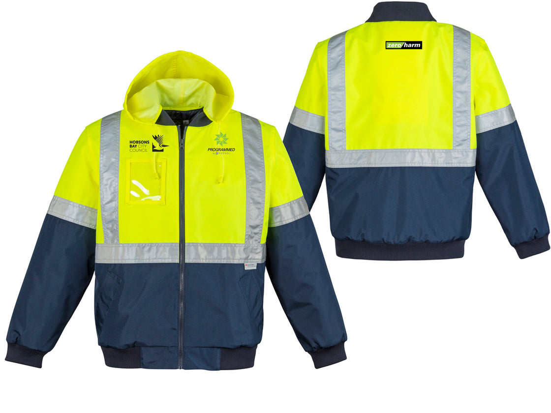 MENS HI VIS QUILTED FLYING JACKET - YELLOW/NAVY
