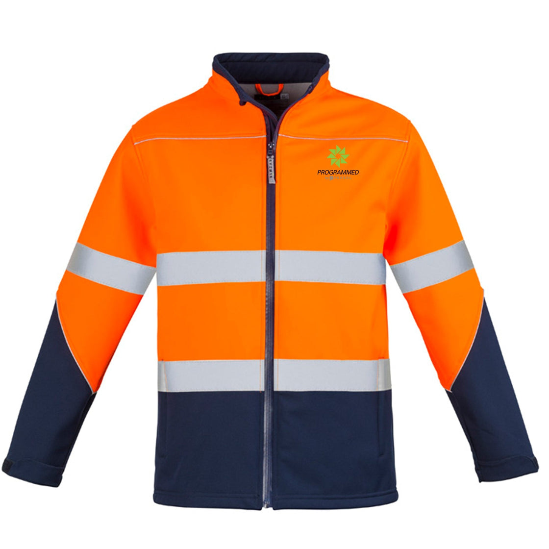 UNISEX HI VIS SOFT SHELL JACKET - ORANGE/NAVY