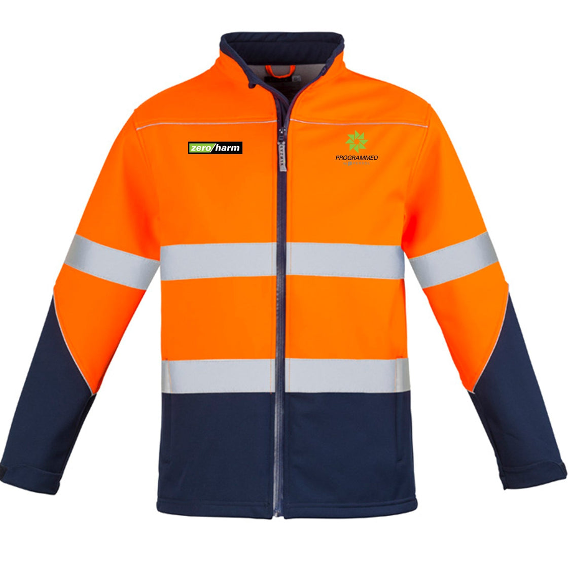 UNISEX HI VIS SOFT SHELL JACKET - ORANGE/NAVY