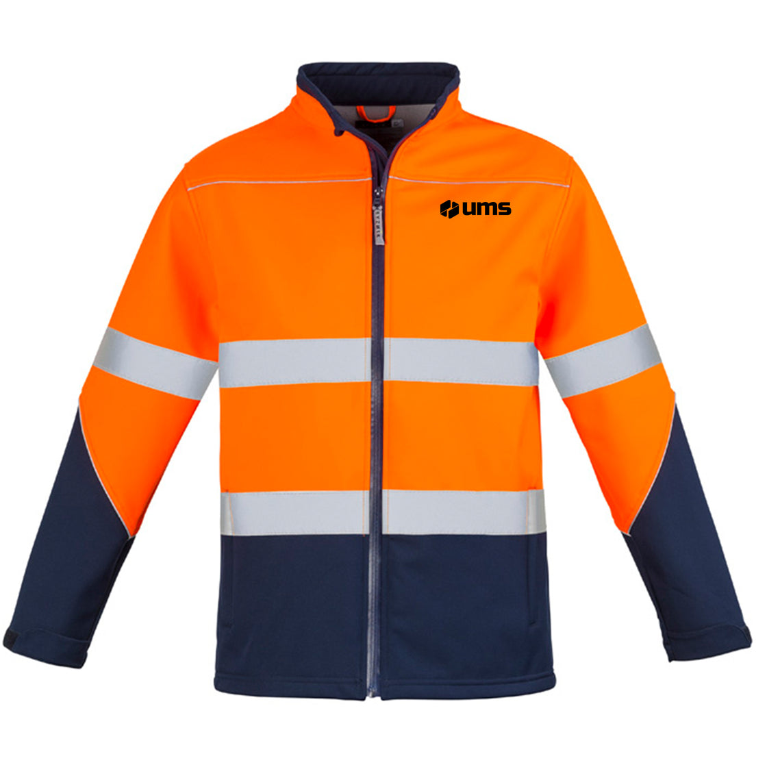 UNISEX HI VIS SOFTSHELL JACKET - ORANGE/NAVY