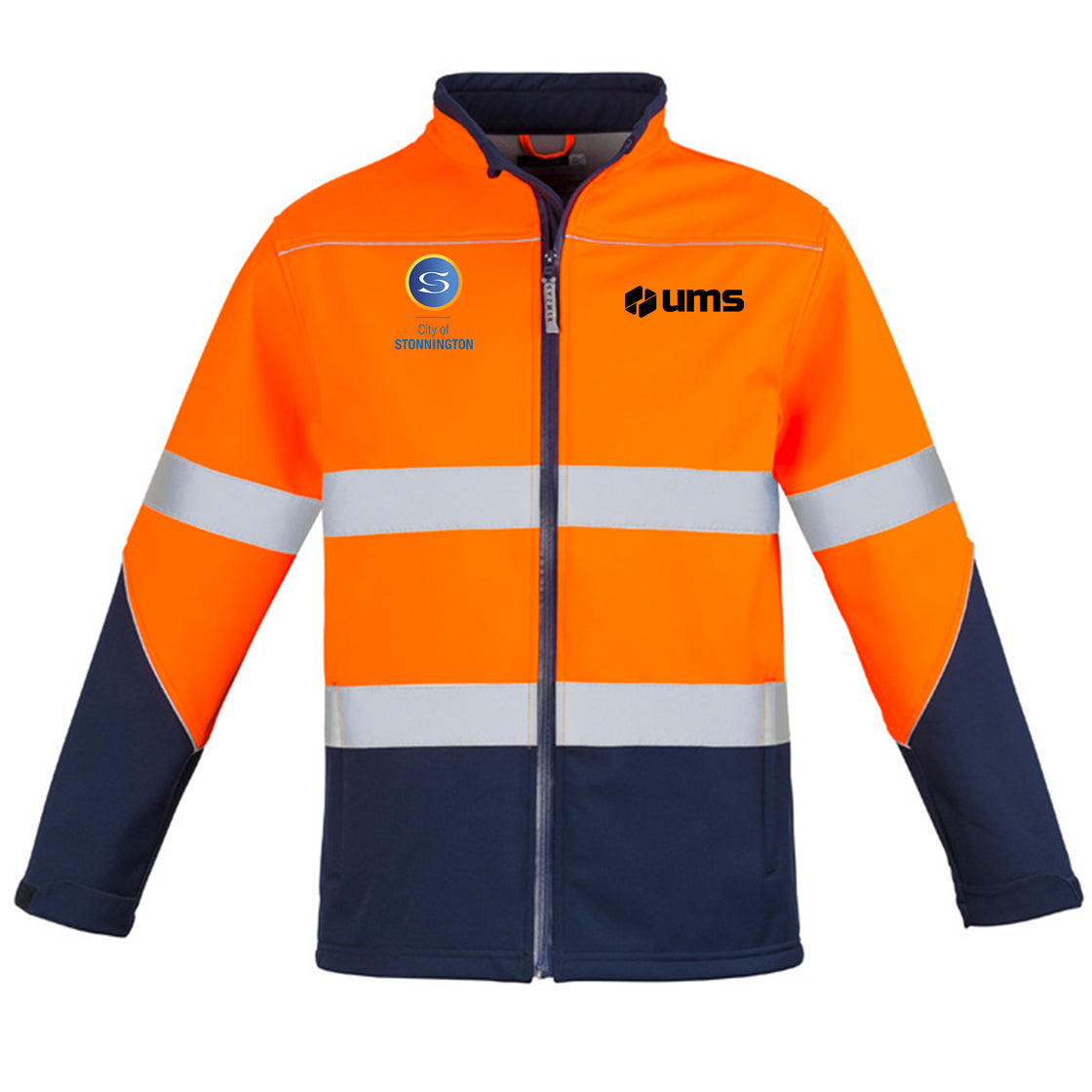 UNISEX HI VIS SOFTSHELL JACKET - ORANGE/NAVY