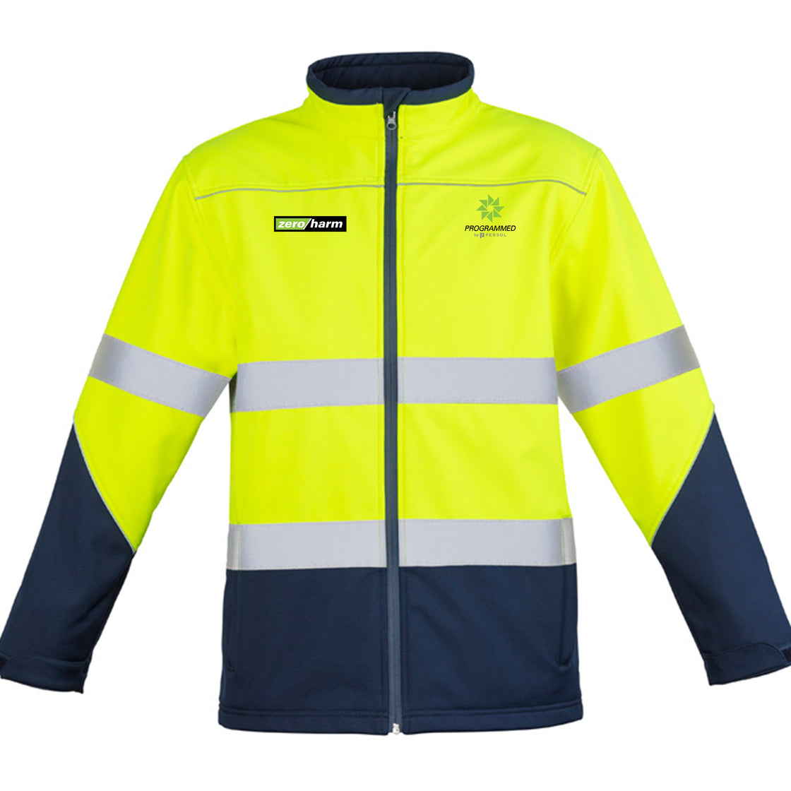 UNISEX HI VIS SOFT SHELL JACKET - YELLOW/NAVY