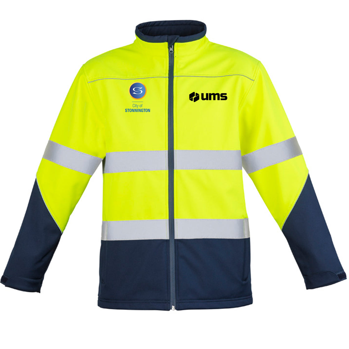 UNISEX HI VIS SOFTSHELL JACKET - YELLOW/NAVY