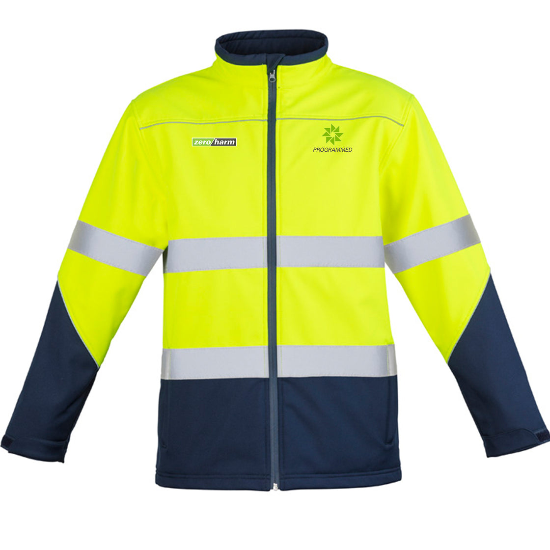 UNISEX HI VIS SOFTSHELL JACKET - YELLOW/NAVY