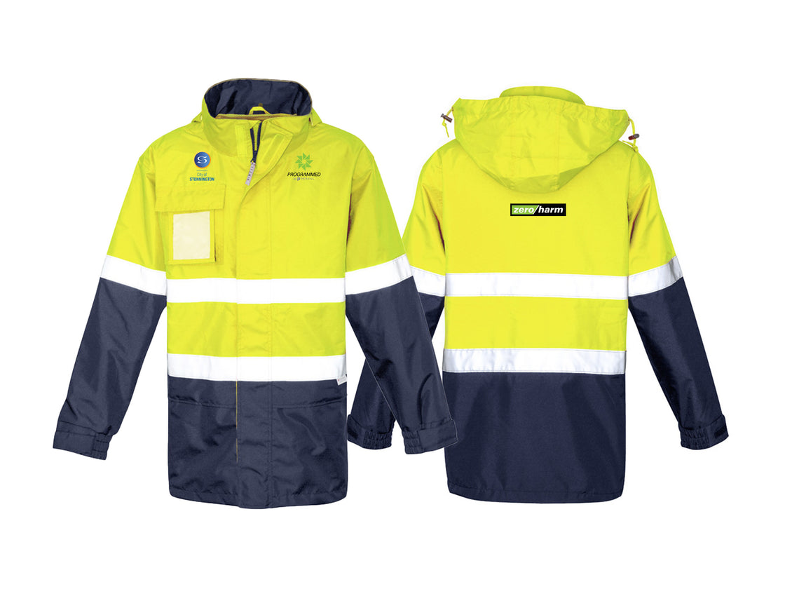 MENS HI VIS ULTRALITE WATERPROOF JACKET - YELLOW/NAVY