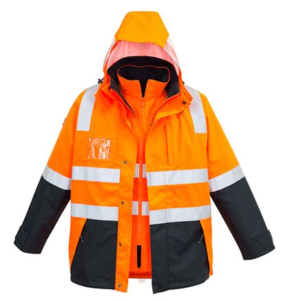 MENS HI VIS 4 IN 1 WATERPROOF JACKET - ORANGE/NAVY