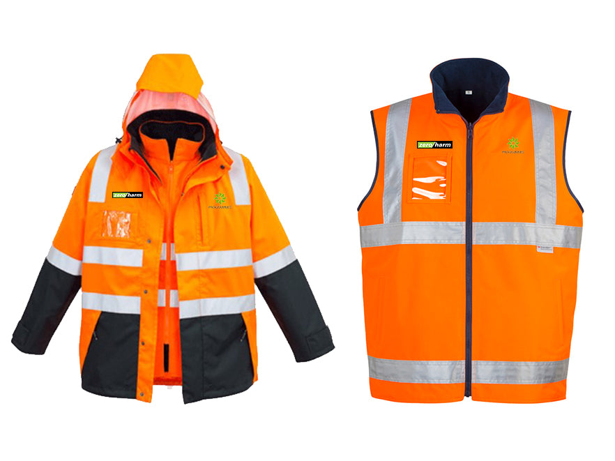 MENS HI VIS 4 IN 1 WATERPROOF JACKET - ORANGE/NAVY