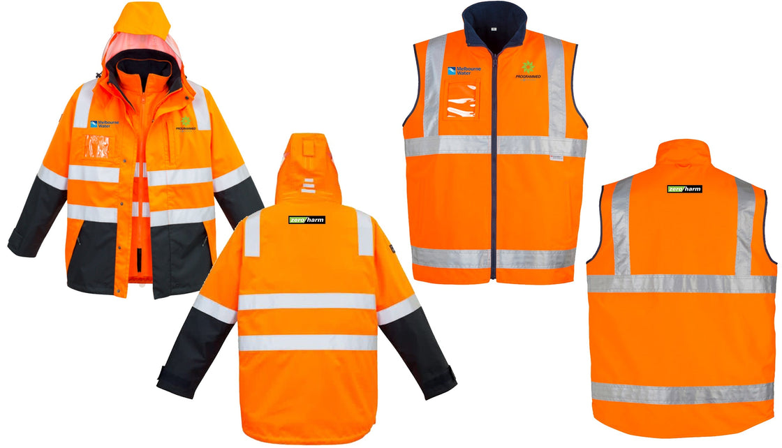 MENS HI VIS 4 IN 1 WATERPROOF JACKET - ORANGE/NAVY