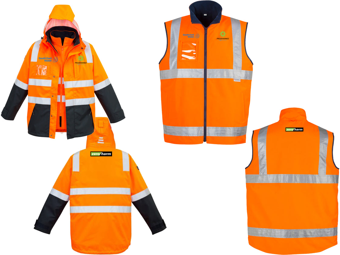 MENS HI VIS 4 IN 1 WATERPROOF JACKET - ORANGE/NAVY