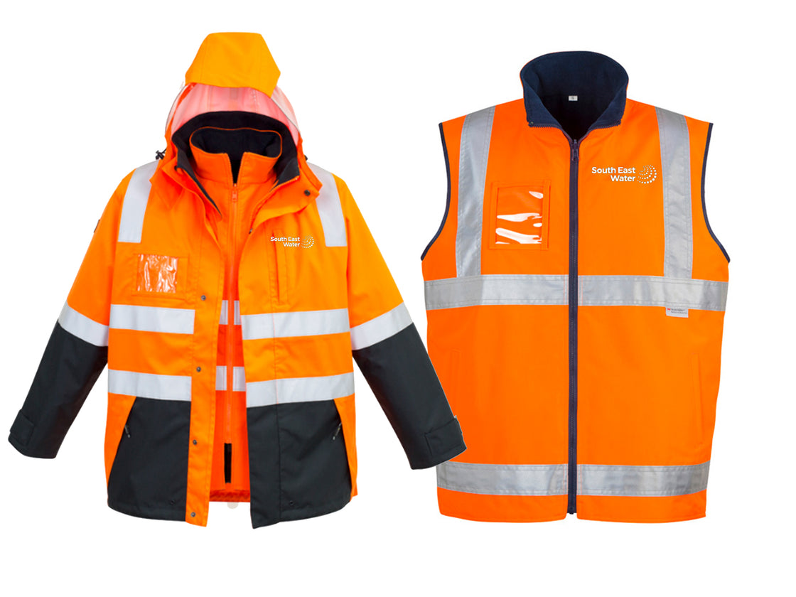 MENS HI VIS 4 IN 1 WATERPROOF JACKET - ORANGE/NAVY