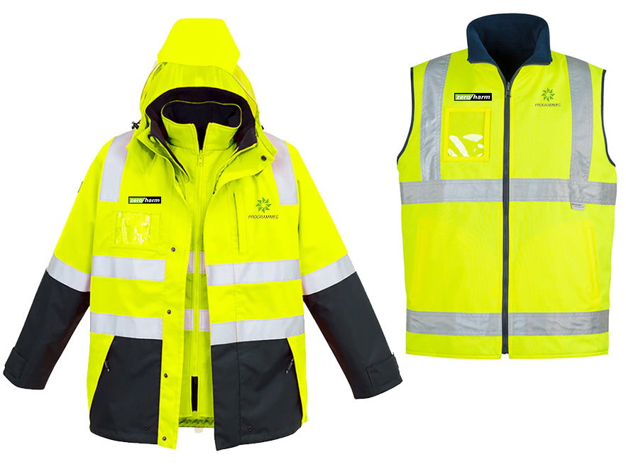 MENS HI VIS 4 IN 1 WATERPROOF JACKET - YELLOW/NAVY