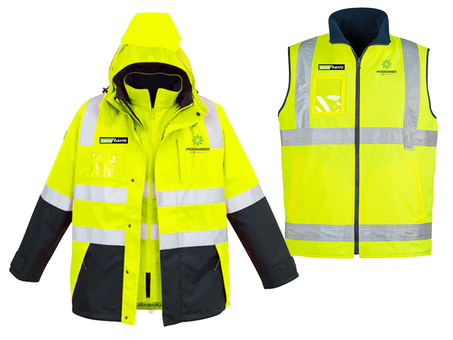 MENS HI VIS 4 IN 1 WATERPROOF JACKET - YELLOW/NAVY