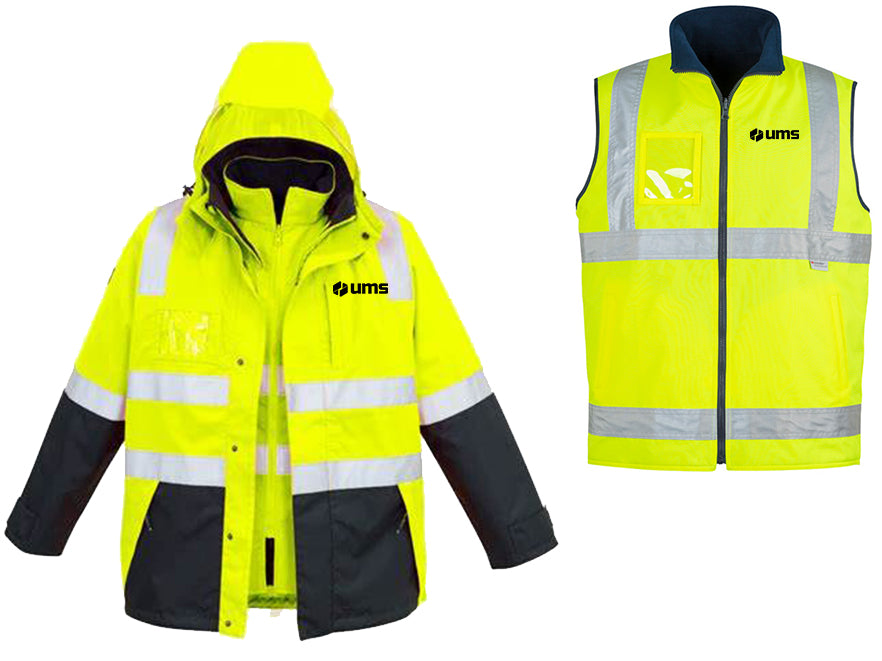 MENS HI VIS 4 IN 1 WATERPROOF JACKET - YELLOW/NAVY