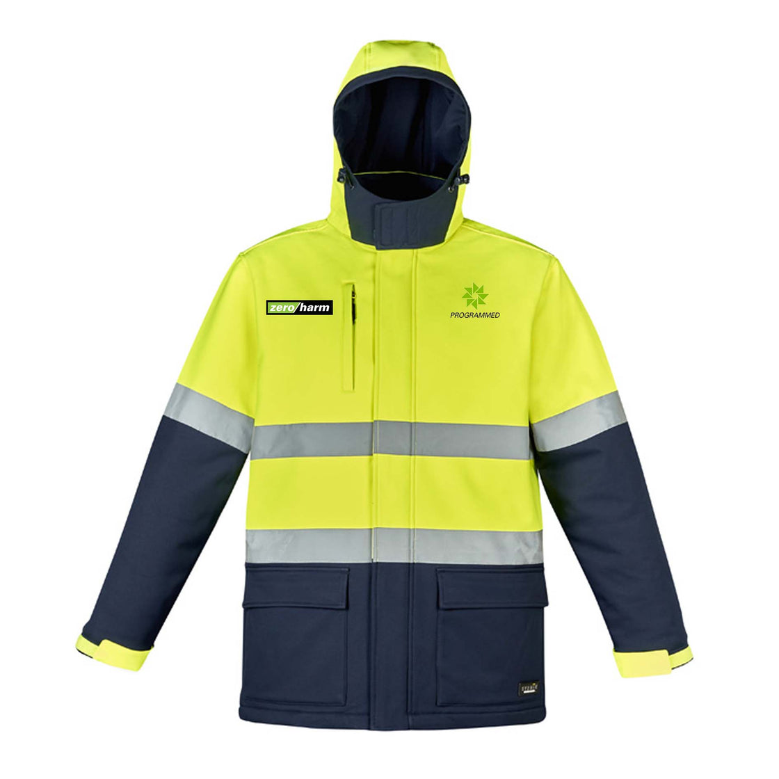 UNISEX HI VIS ANTARCTIC SOFTSHELL TAPED JACKET - YELLOW/NAVY