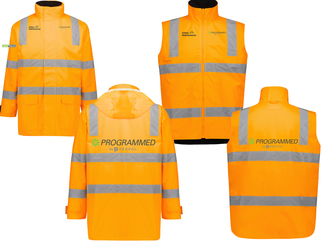 UNISEX HI VIS VIC RAIL 4 IN 1 WATERPROOF JACKET - ORANGE