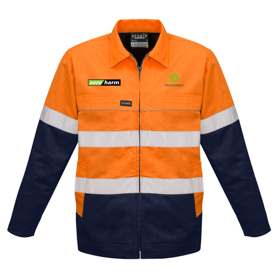 MENS HI VIS COTTON DRILL JACKET - ORANGE/NAVY