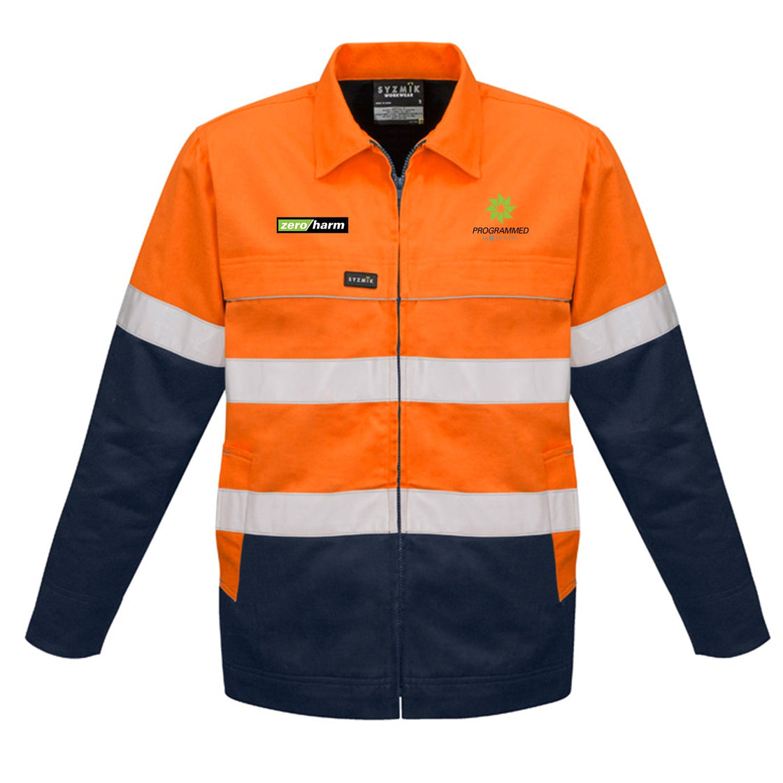 MENS HI VIS COTTON DRILL JACKET - ORANGE/NAVY