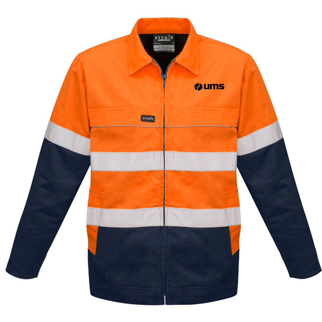 MENS HI VIS COTTON DRILL JACKET - ORANGE/NAVY