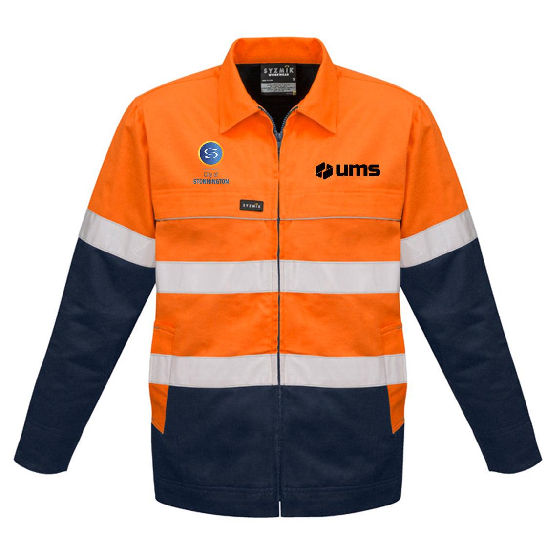 MENS HI VIS COTTON DRILL JACKET - ORANGE/NAVY