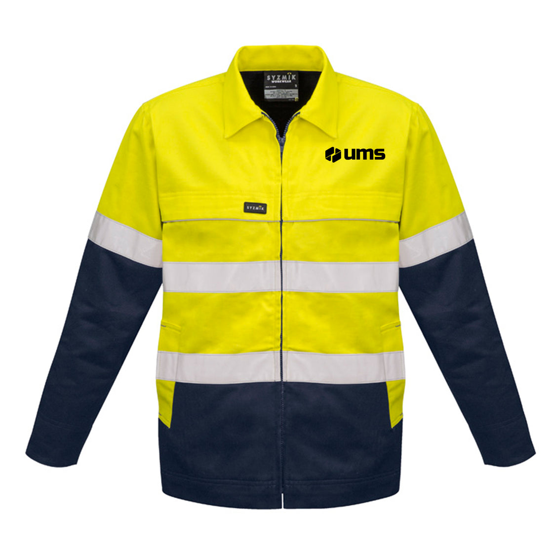 MENS HI VIS COTTON DRILL JACKET - YELLOW/NAVY