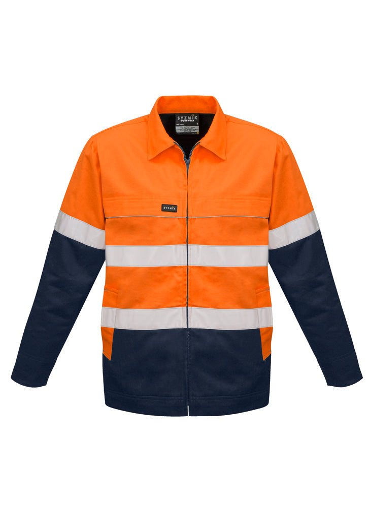 MENS HI VIS COTTON DRILL JACKET - ORANGE/NAVY