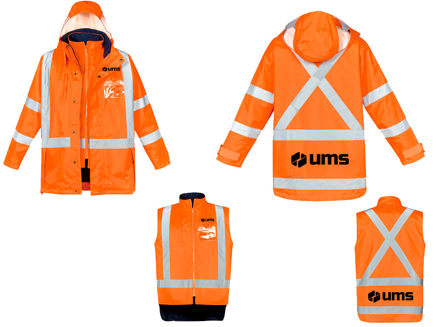 MENS HI VIS X BACK 4 IN 1 WATERPROOF JACKET - ORANGE