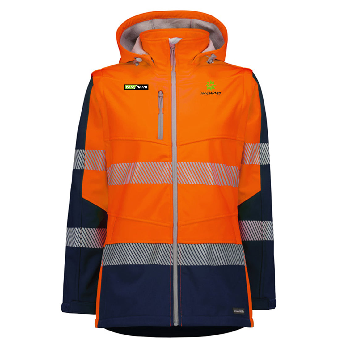 WOMENS STREETWORX 2 IN 1 STRETCH SOFTSHELL JACKET - ORANGE/NAVY