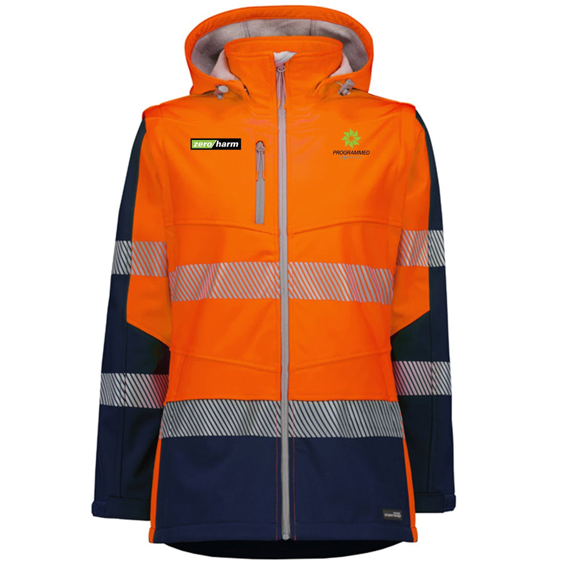 WOMENS STREETWORX 2 IN 1 STRETCH SOFTSHELL JACKET - ORANGE/NAVY