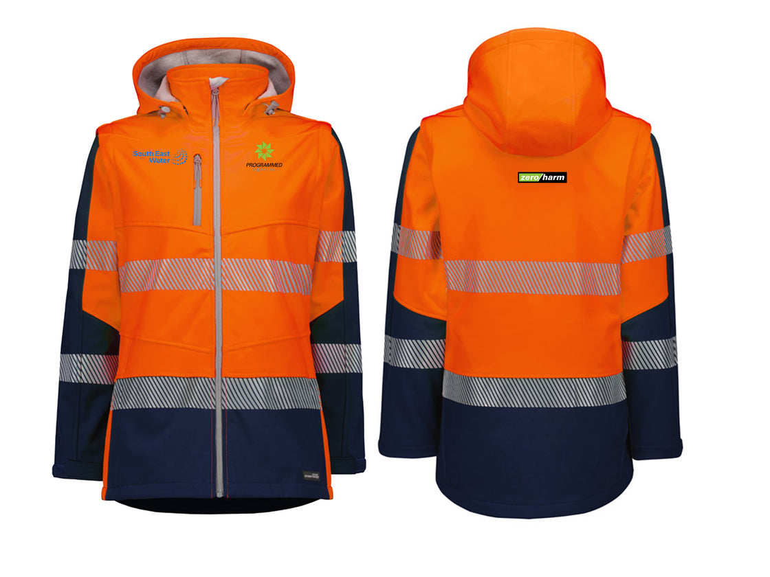 WOMENS STREETWORX 2 IN 1 STRETCH SOFTSHELL JACKET - ORANGE/NAVY