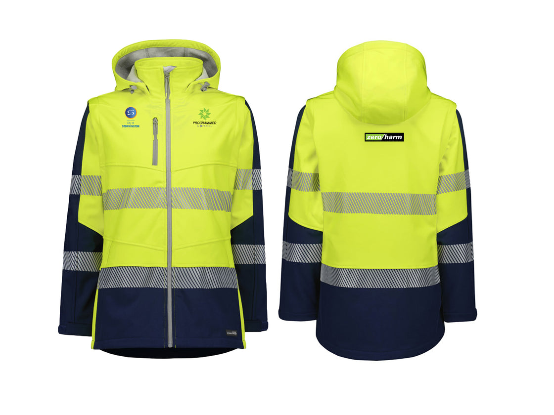 WOMENS STREETWORX 2 IN 1 STRETCH SOFTSHELL JACKET - YELLOW/NAVY