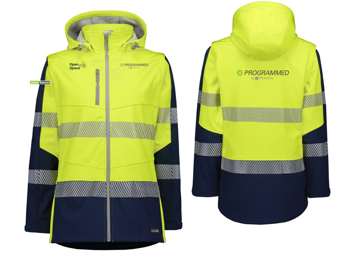 WOMENS STREETWORX 2 IN 1 STRETCH SOFTSHELL JACKET - YELLOW/NAVY
