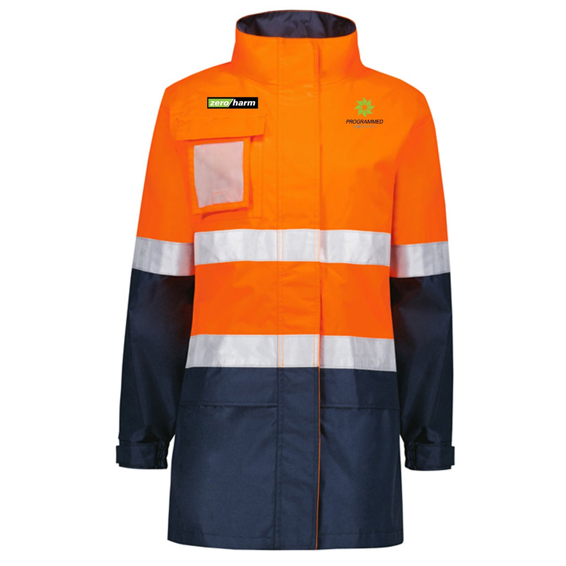 WOMENS HI VIS ULTRALITE WATERPROOF JACKET - ORANGE/NAVY