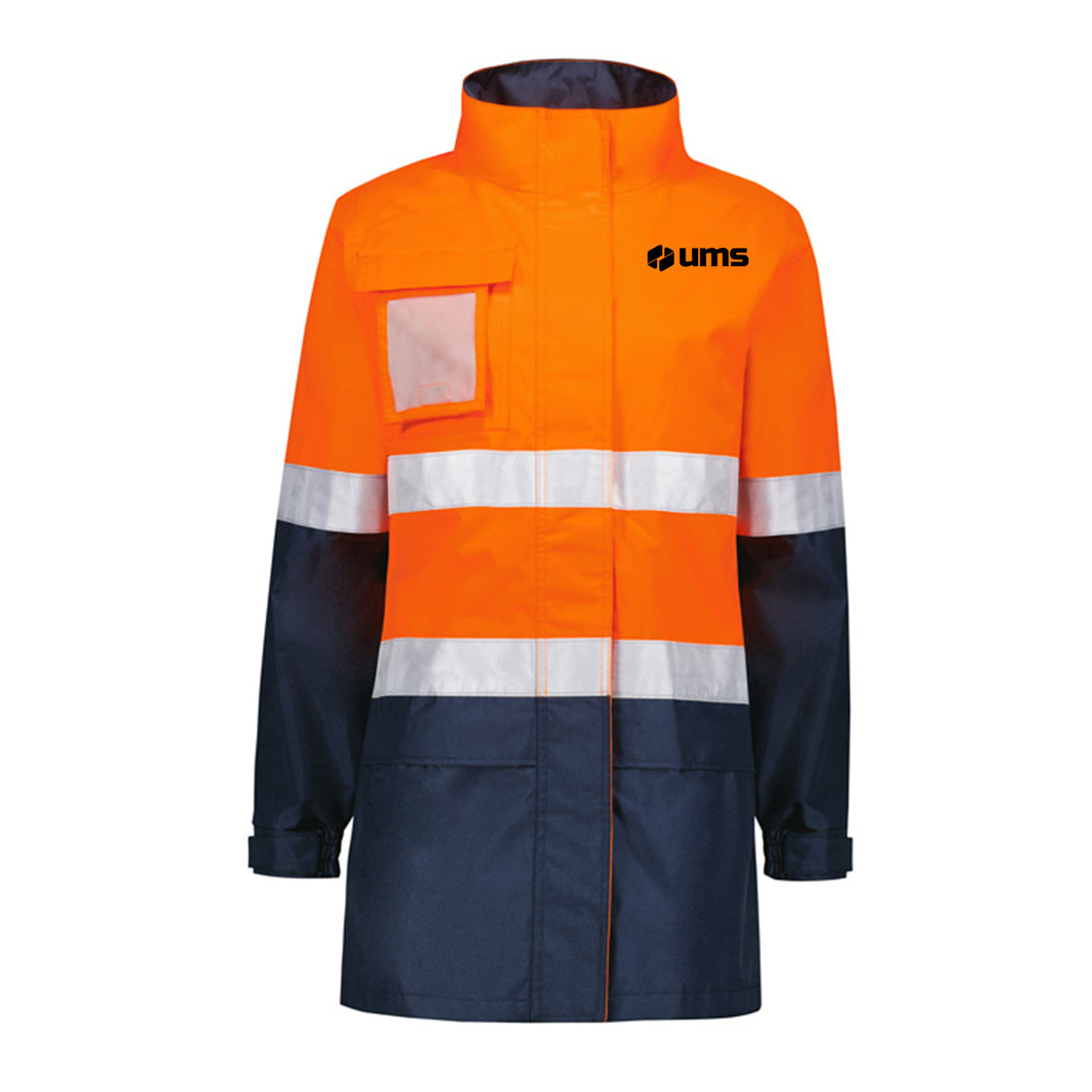 WOMENS HI VIS ULTRALITE WATERPROOF JACKET - ORANGE/NAVY