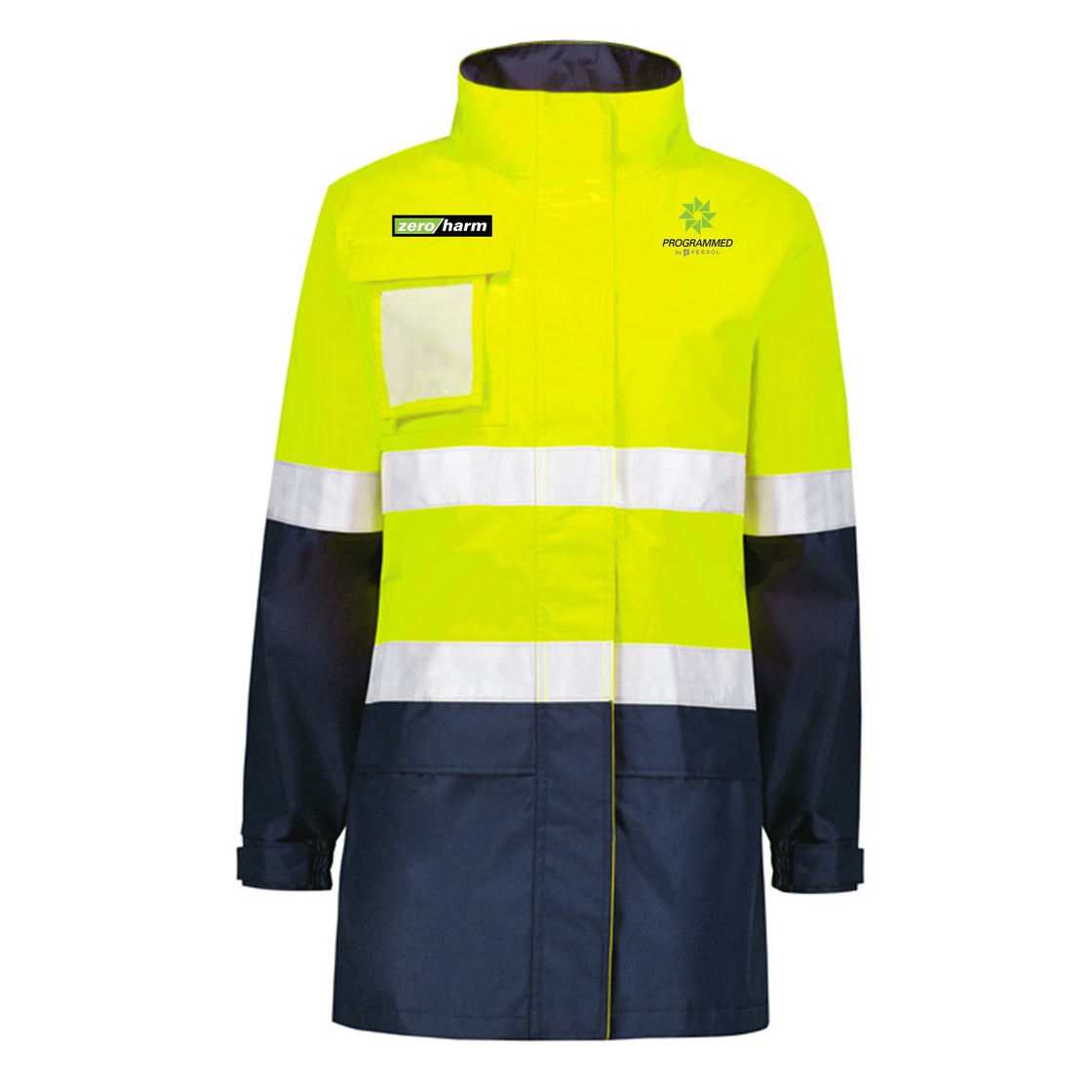 WOMENS HI VIS ULTRALITE WATERPROOF JACKET - YELLOW/NAVY