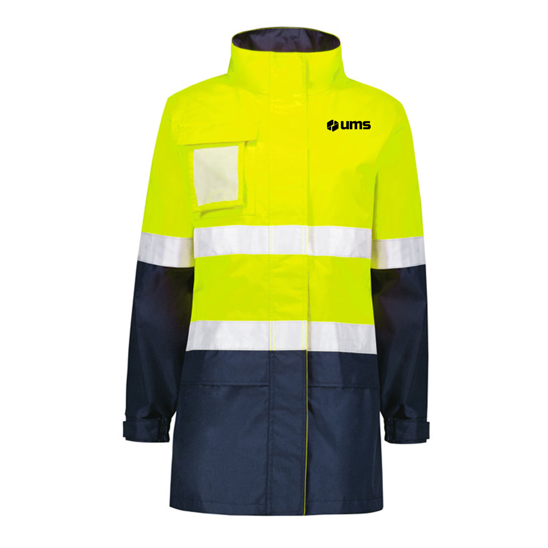 WOMENS HI VIS ULTRALITE WATERPROOF JACKET - YELLOW/NAVY