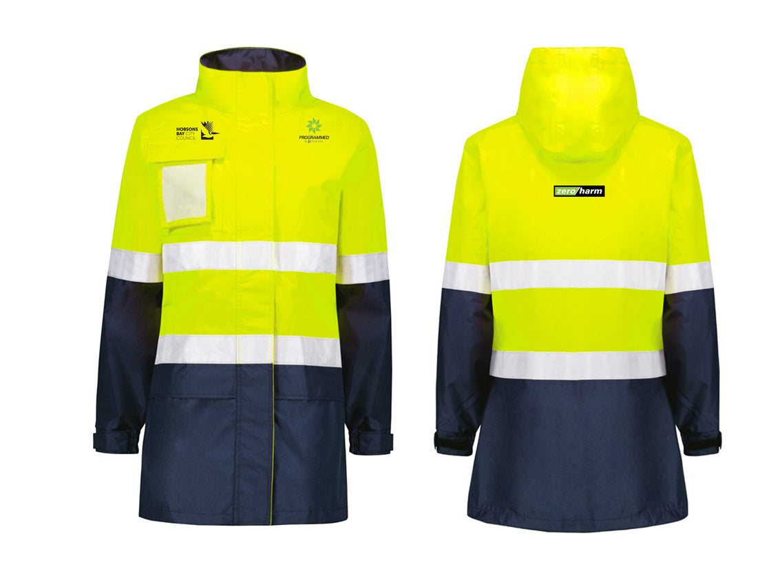 WOMENS HI VIS ULTRALITE WATERPROOF JACKET - YELLOW/NAVY