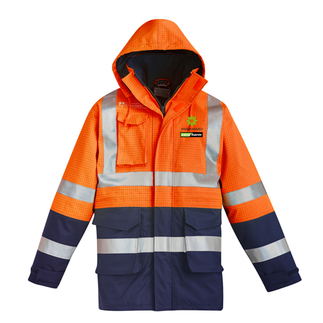 MENS ORANGE FLAME ARC RATED ANTISTATIC WATERPROOF JACKET - ORANGE/NAVY