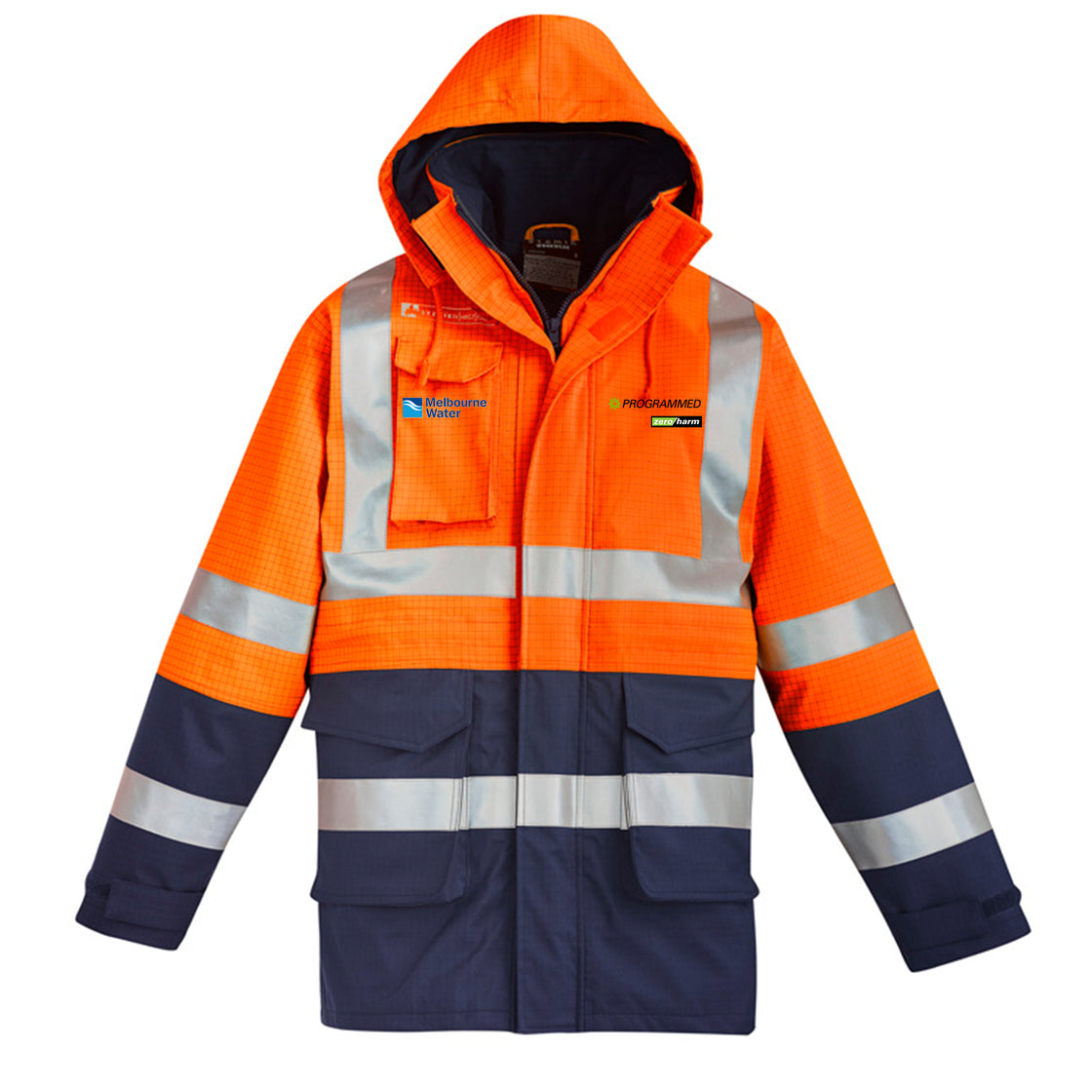 MENS ORANGE FLAME ARC RATED ANTISTATIC WATERPROOF JACKET - ORANGE/NAVY