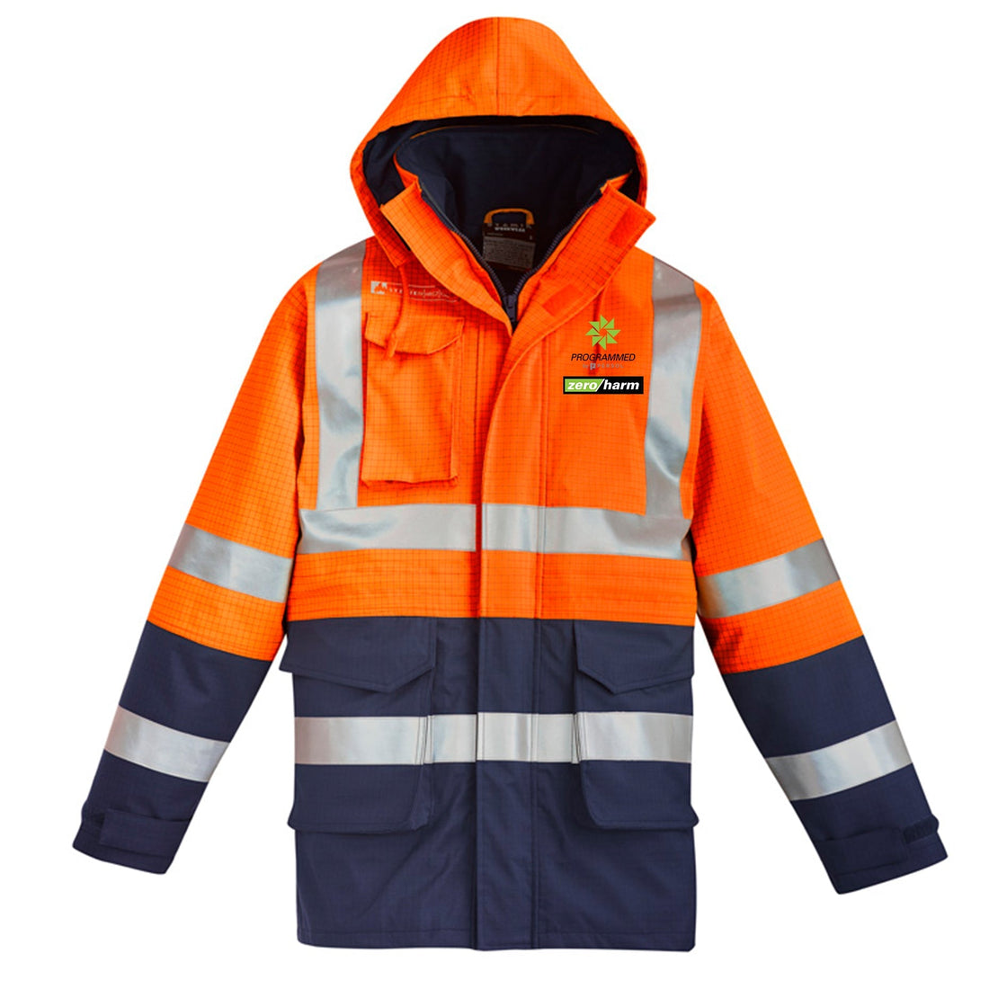 MENS ORANGE FLAME ARC RATED ANTISTATIC WATERPROOF JACKET - ORANGE/NAVY