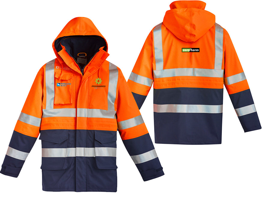 MENS ORANGE FLAME ARC RATED ANTISTATIC WATERPROOF JACKET - ORANGE/NAVY