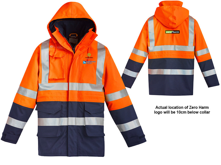 MENS ORANGE FLAME ARC RATED ANTISTATIC WATERPROOF JACKET - ORANGE/NAVY