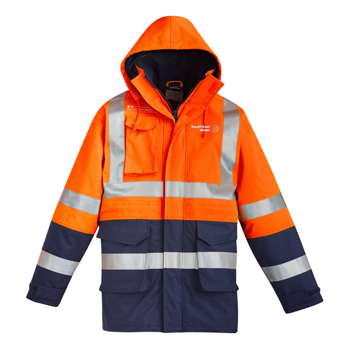 MENS ORANGE FLAME ARC RATED ANTISTATIC WATERPROOF JACKET - ORANGE/NAVY