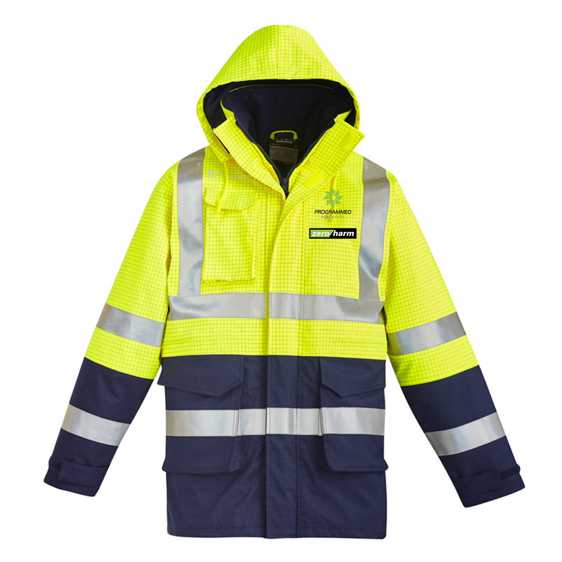 MENS ORANGE FLAME ARC RATED ANTISTATIC WATERPROOF JACKET - YELLOW/NAVY
