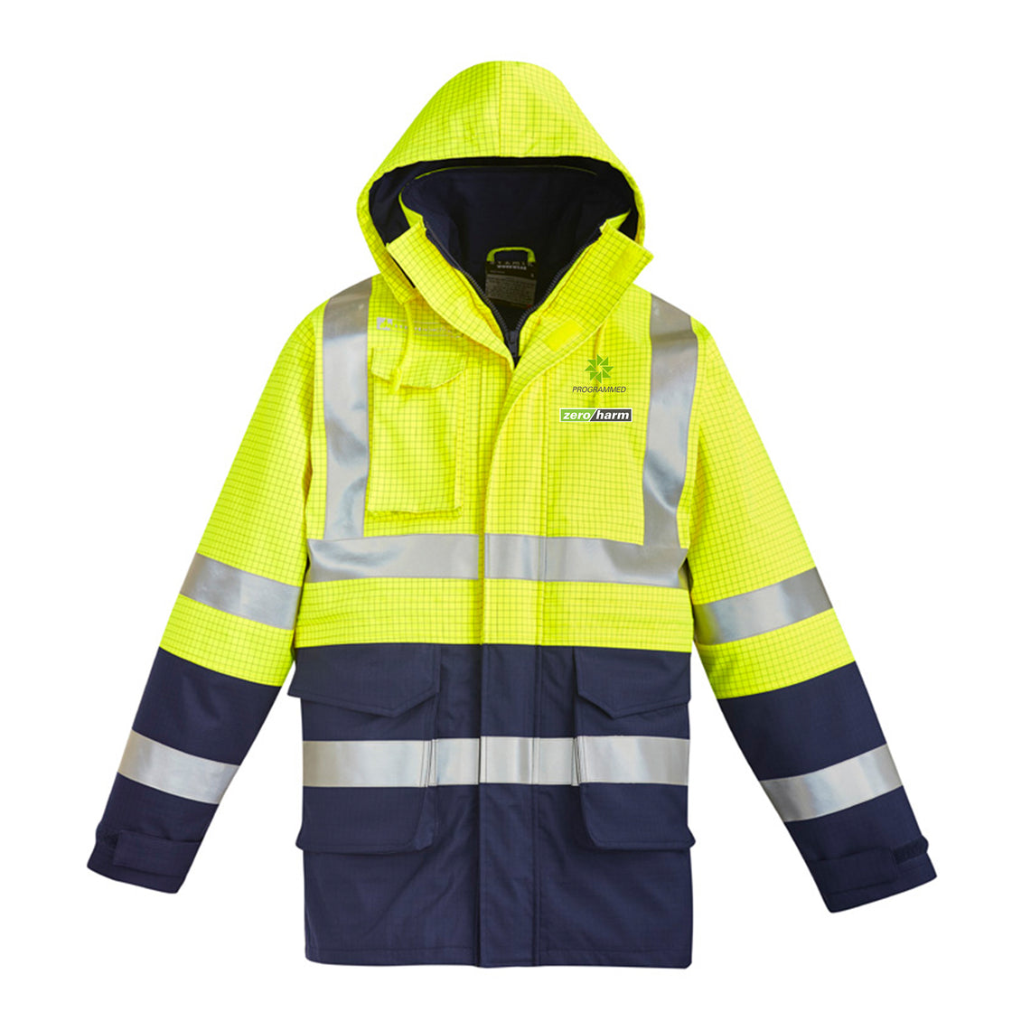 MENS ORANGE FLAME ARC RATED ANTISTATIC WATERPROOF JACKET - YELLOW/NAVY