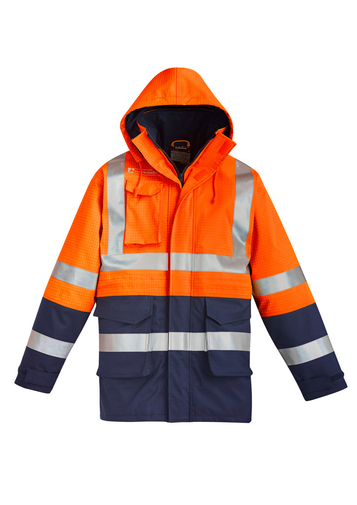 MENS ORANGE FLAME ARC RATED ANTISTATIC WATERPROOF JACKET - ORANGE/NAVY