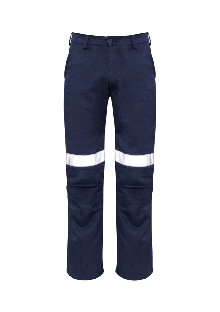 MENS ORANGE FLAME TRADITIONAL STYLE TAPED WORK PANT - NAVY